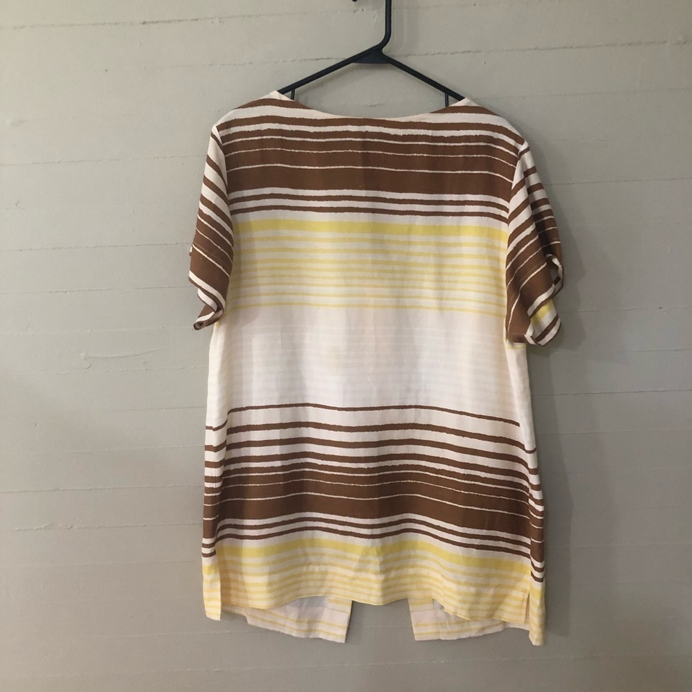 Whit Striped Silk Linen Blend Tunic Blouse SZ M